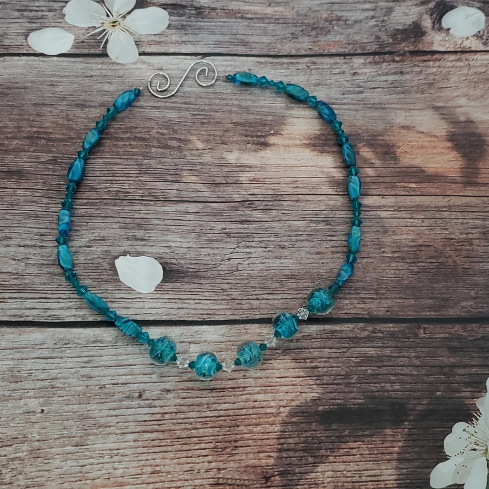 Turquoise Crystal and Glass Beaded Necklace